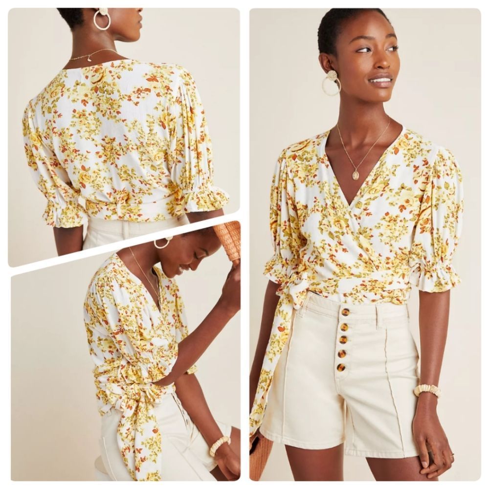 Faithful The Brand Goldie Floral Mali Wrap Top Small NWOT